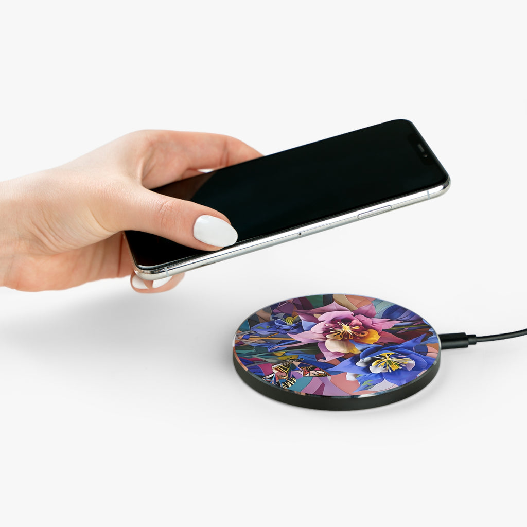 Blue Columbine Carnivale Qi Wireless Charger - 10W Fast Charging Pad for iPhone 15/16 - MagSafe Compatible Designer Phone Charger