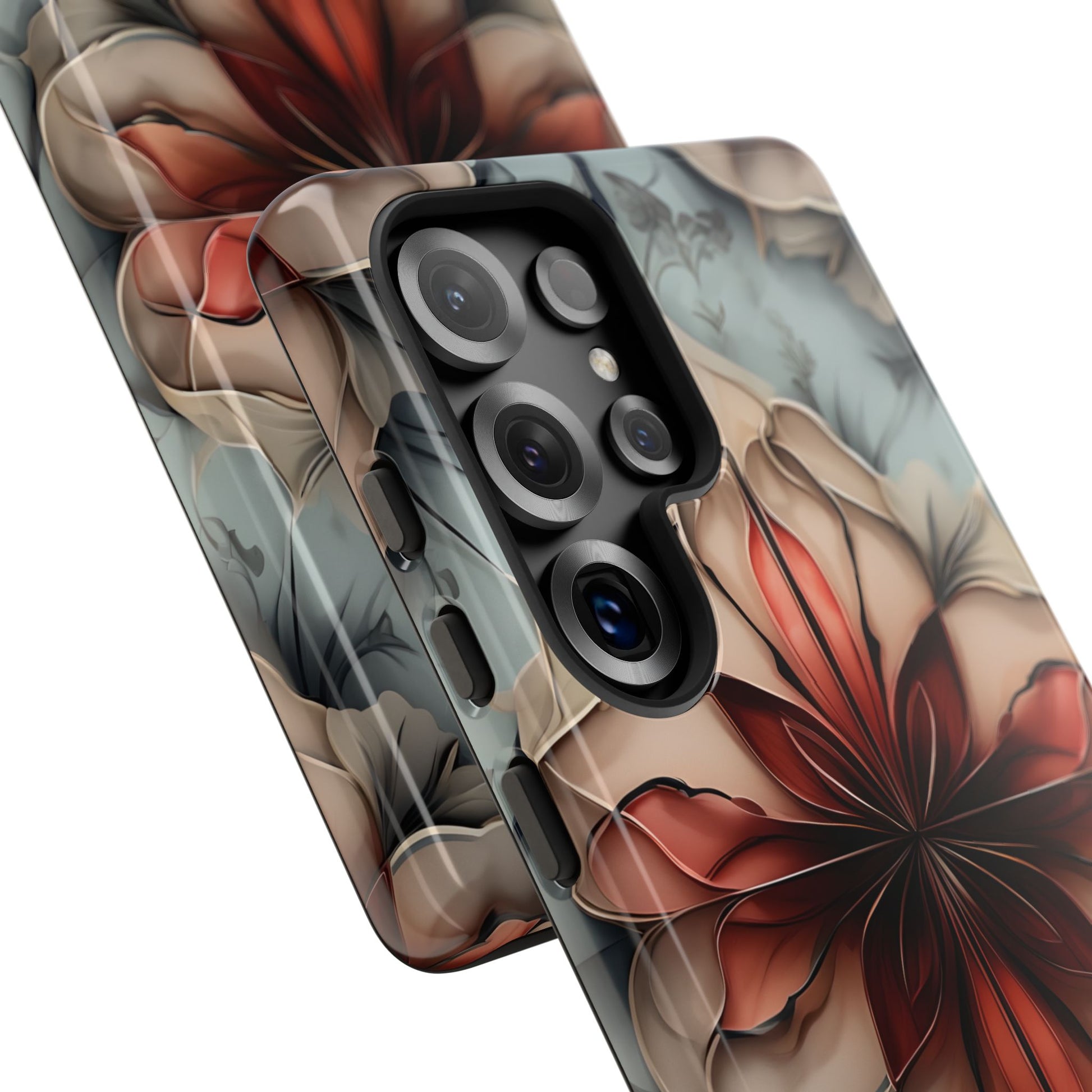Ember Bloom - Kaleidoscope Collection Artistic Floral - Samsung Galaxy S25 Ultra Tough Phone Case - Fiery Symmetrical Design