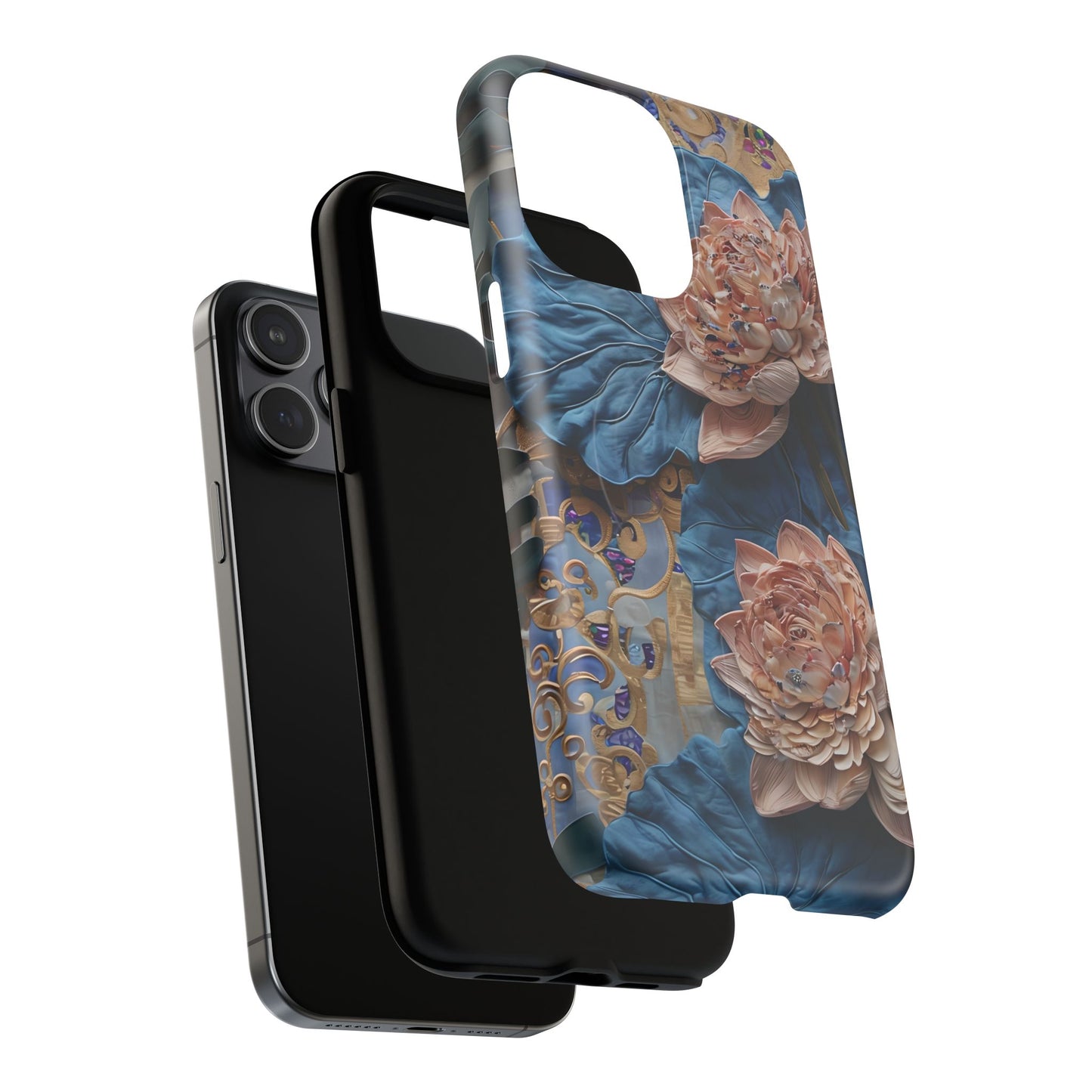Peony Midnight Tapestry - iPhone Case- MagSafe Compatible - Elegant Blue & Blush Artful Phone Cover