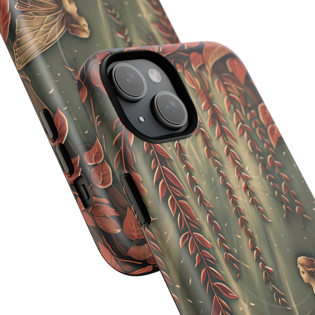 Willow Whisper - Tranquil Nature Art iPhone 15 Plus MagSafe Phone Case - Serene Willow Tree & Meditative Figure Design