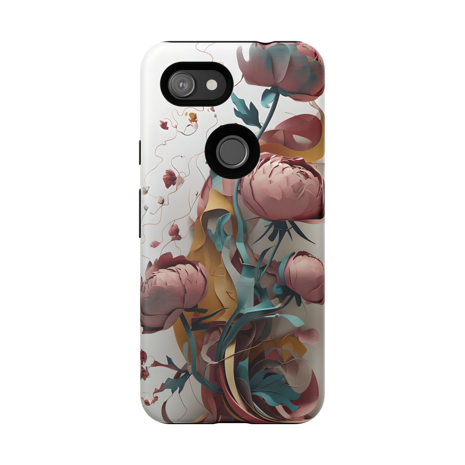 Blushing Peony Veil - Elegant Painterly Floral Google Pixel 3a Tough Phone Case - Soft Blush & Teal Peony Design