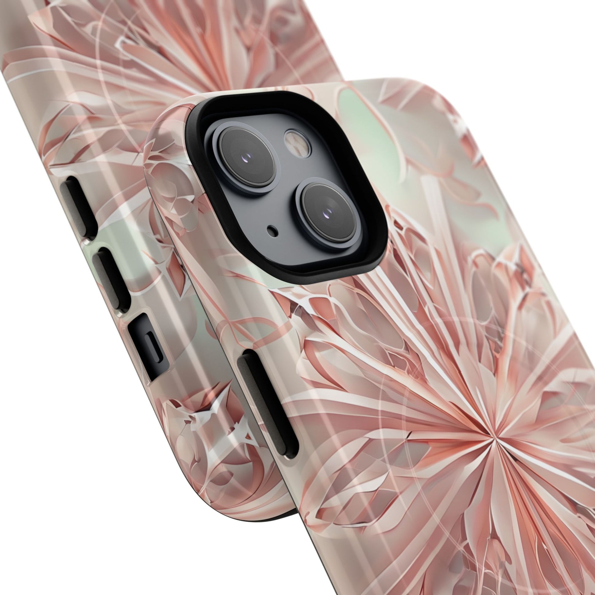 Blush Frost iPhone 14 - Kaleidoscope Collection of MagSafe Compatible - Soft Pink Geometric Floral Design