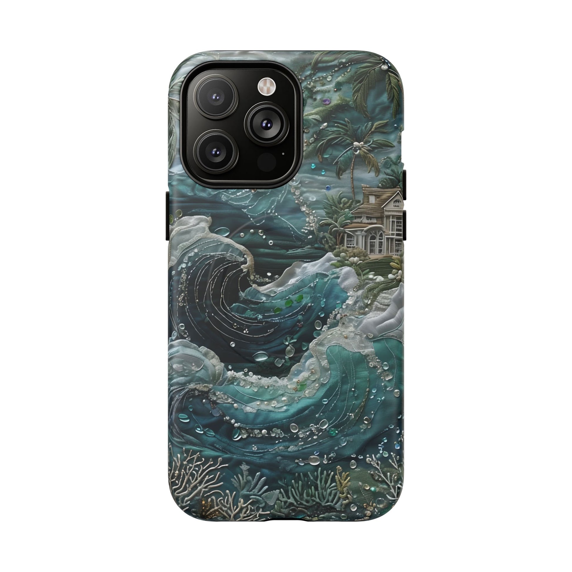 Tropical Midnight Wave - Artistic Ocean iPhone 14 Pro Max MagSafe Phone Case - Dramatic Blue Wave Design