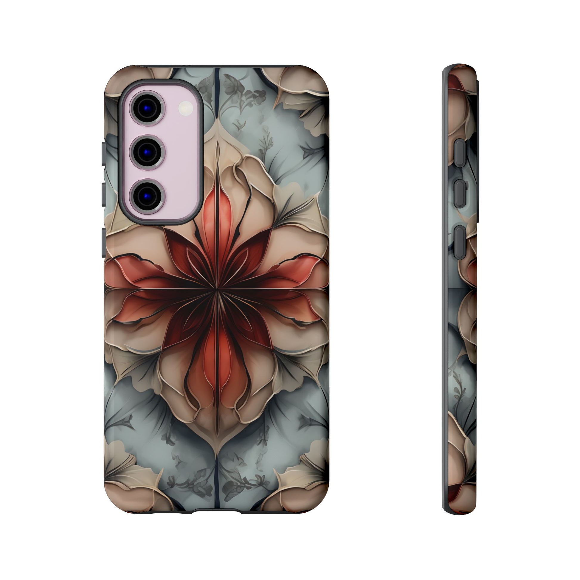 Ember Bloom - Kaleidoscope Collection Artistic Floral - Samsung Galaxy S23 Plus Tough Phone Case - Fiery Symmetrical Design