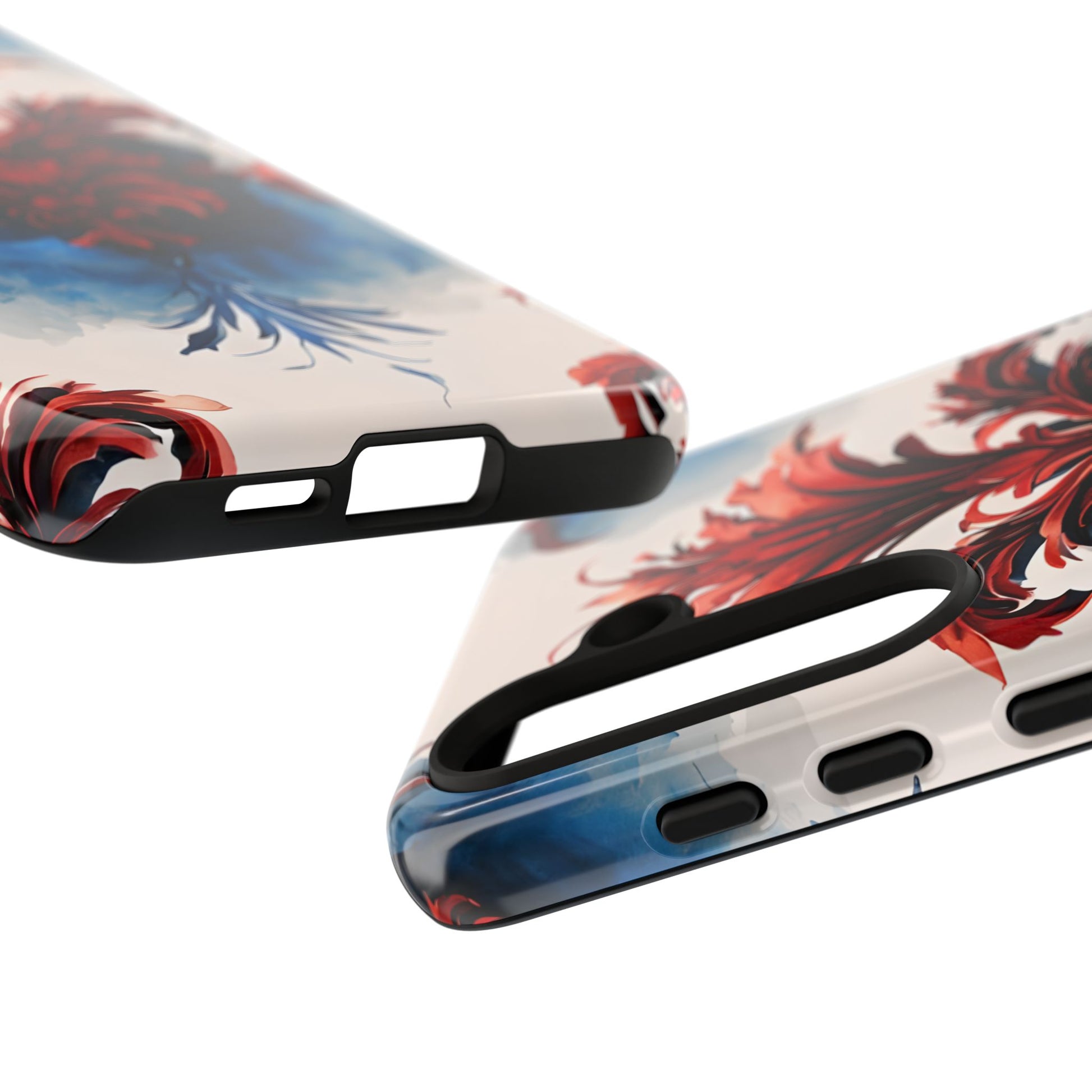 Crimson Plume - Bold Artistic Feather Samsung Galaxy S24 Tough Phone Case - Dramatic Red & Blue Design
