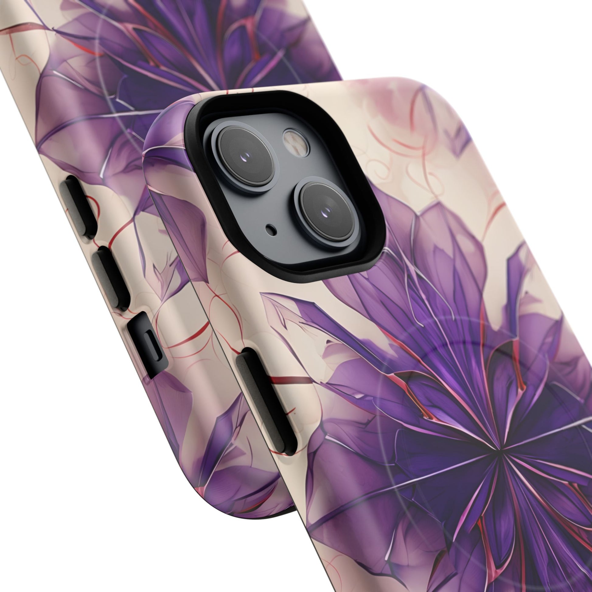 Violet Reverie - Kaleidoscope Collection Artistic Floral Burst - iPhone 14 MagSafe Phone Case - Bold Purple Symmetrical Design