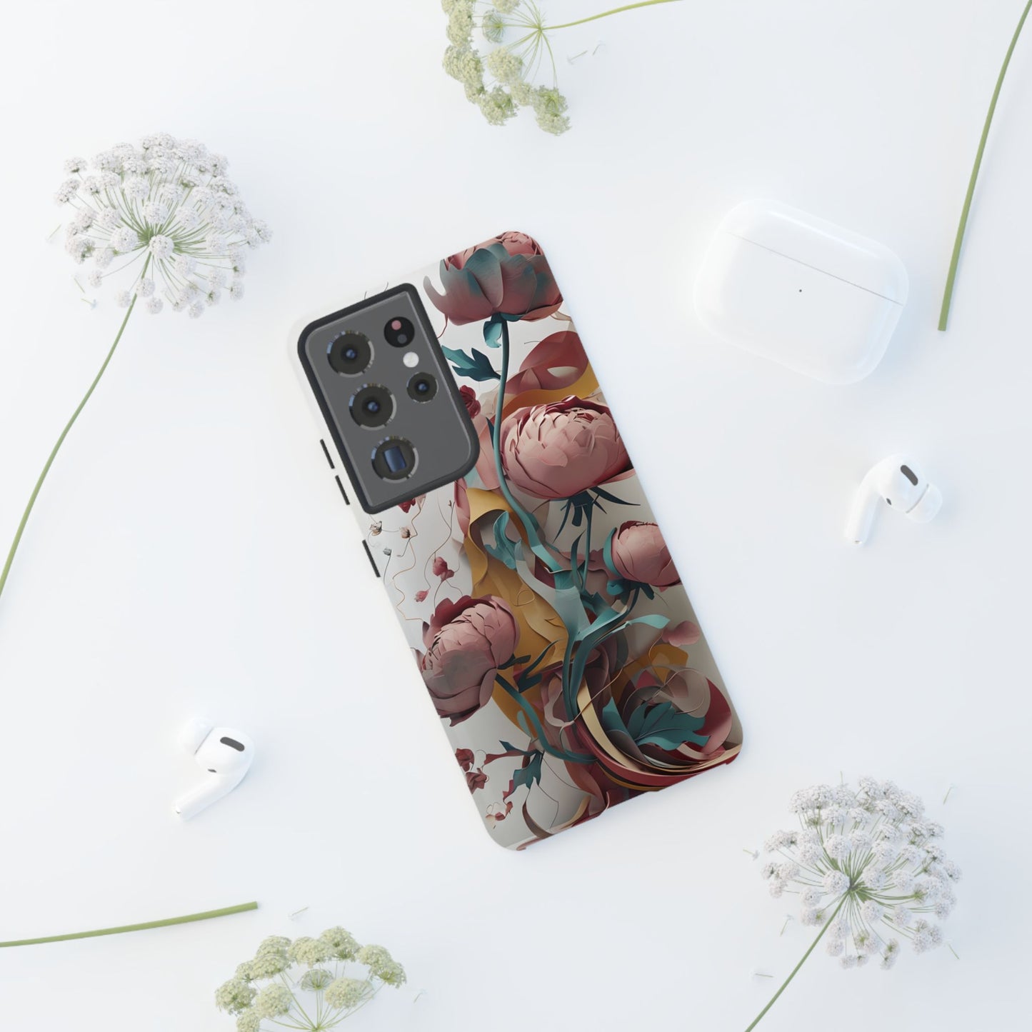 Blushing Peony Veil - Elegant Painterly Floral Samsung Galaxy Tough Phone Case - Soft Blush & Teal Peony Design