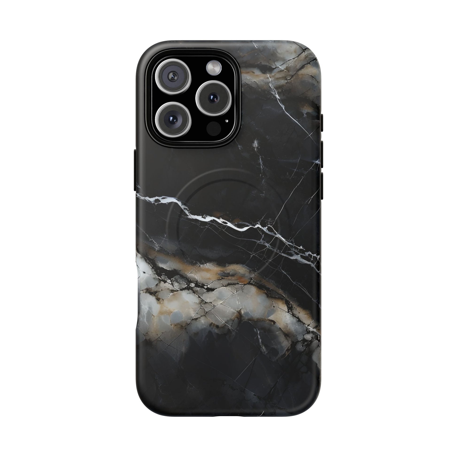 Obsidian Vein iPhone 16 Pro Max MagSafe Phone Case -Black Neutral Marble Design