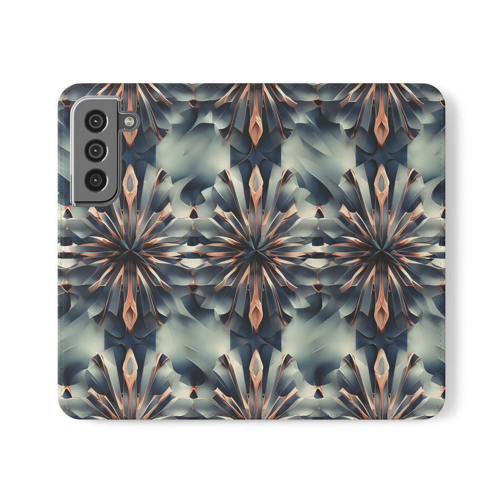Obsidian Kaleidoscope Samsung Galaxy S22 Wallet Case - Elegant Abstract Flip Cover with Card Slots