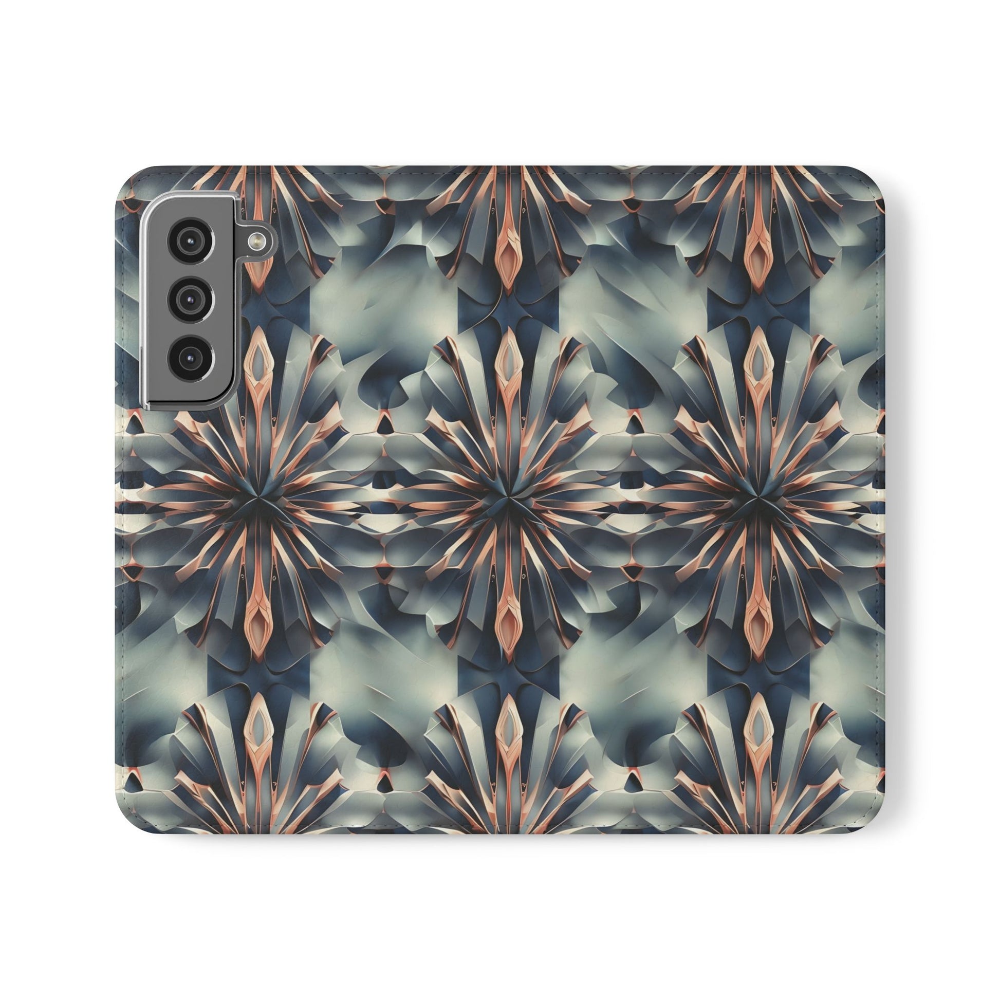 Obsidian Kaleidoscope Samsung Galaxy S22 Wallet Case - Elegant Abstract Flip Cover with Card Slots