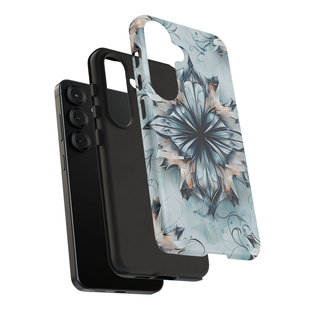 Indigo Mirage - Artistic Kaleidoscope Collection Artistic Floral - Samsung Galaxy S25 Tough Phone Case - Bold Indigo Symmetrical Design