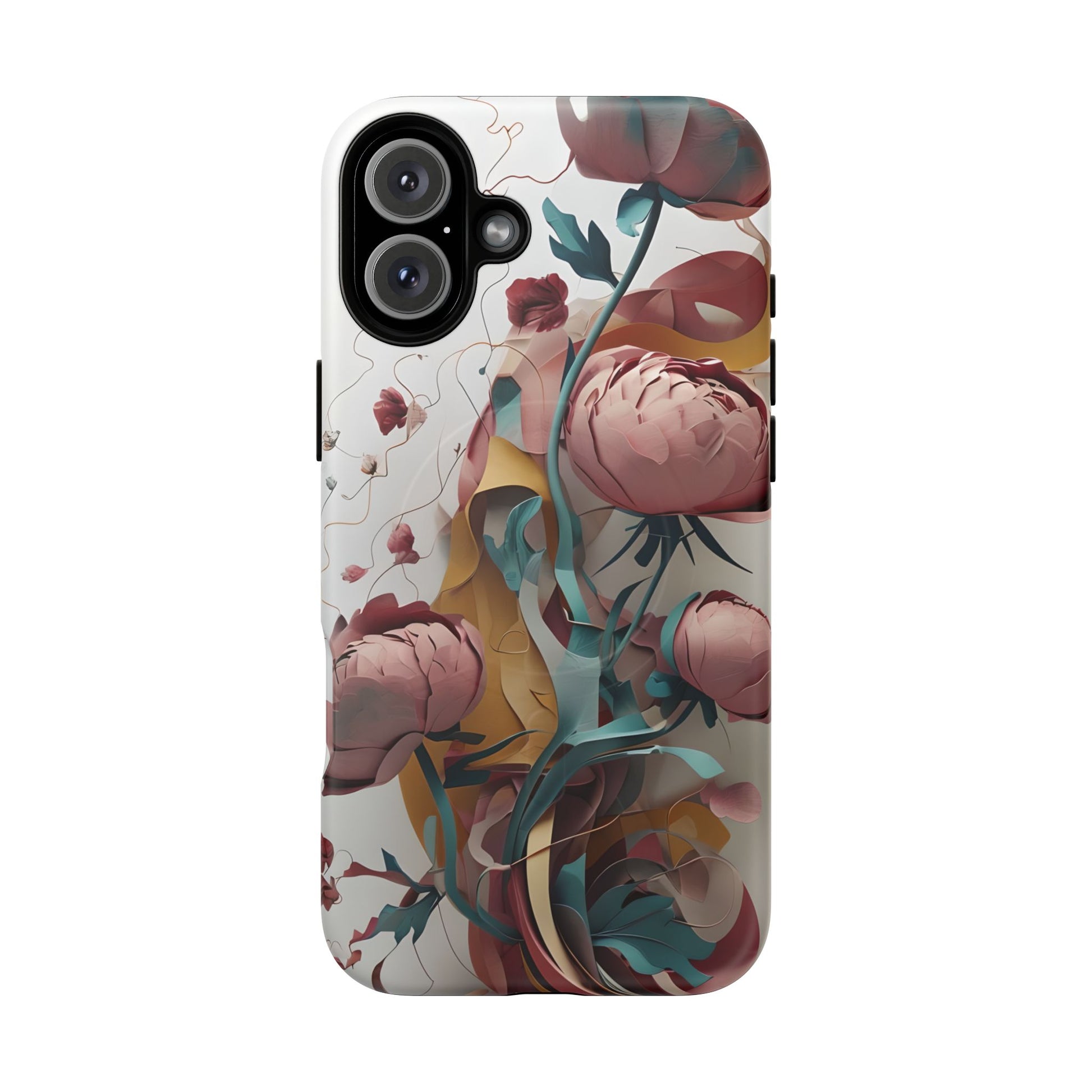 Blushing Peony Veil - Elegant Painterly Floral iPhone 16 Plus MagSafe Phone Case - Soft Blush & Teal Peony Design