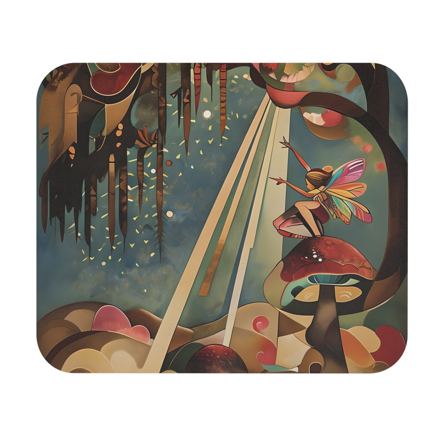 Enchanted Orchard mouse pad featuring a fairy in whimsical orchard scene artwork