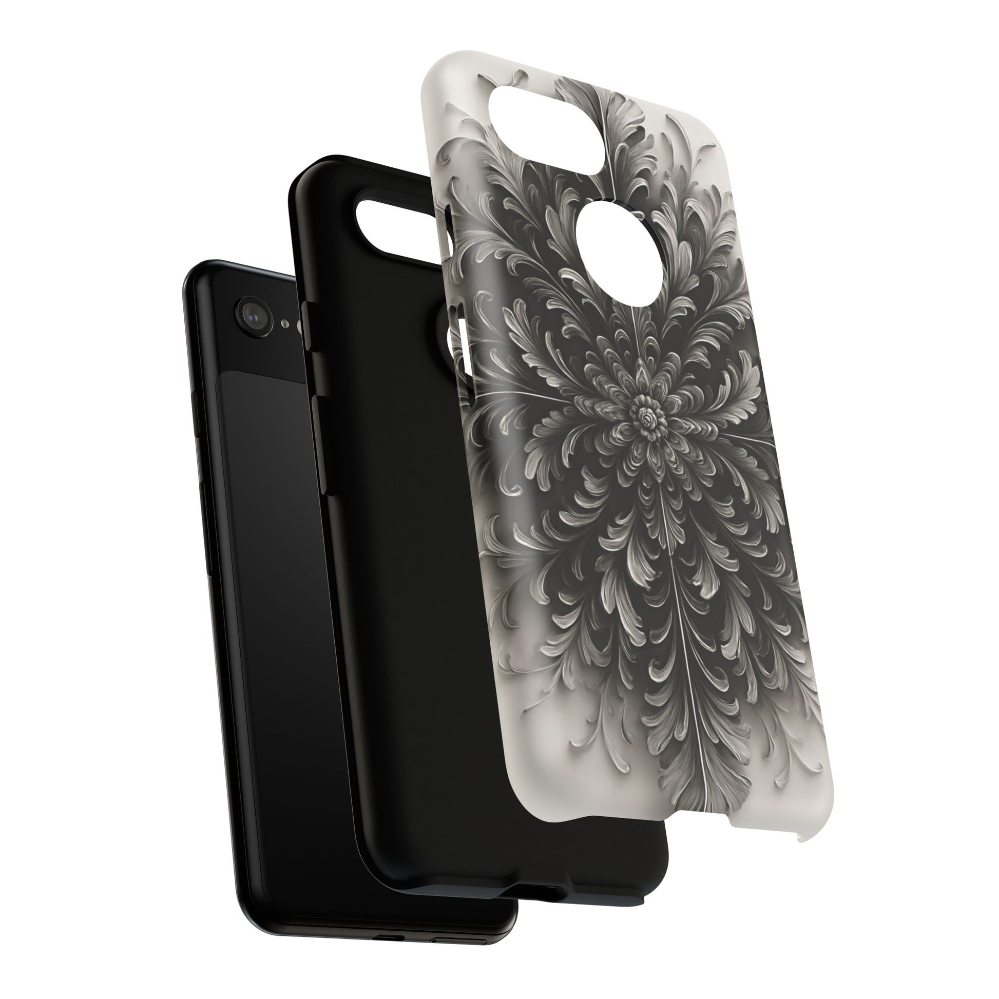Obsidian Bloom - Elegant Black & White Google Pixel 3 Tough Phone Case - Intricate Mandala Flower Design