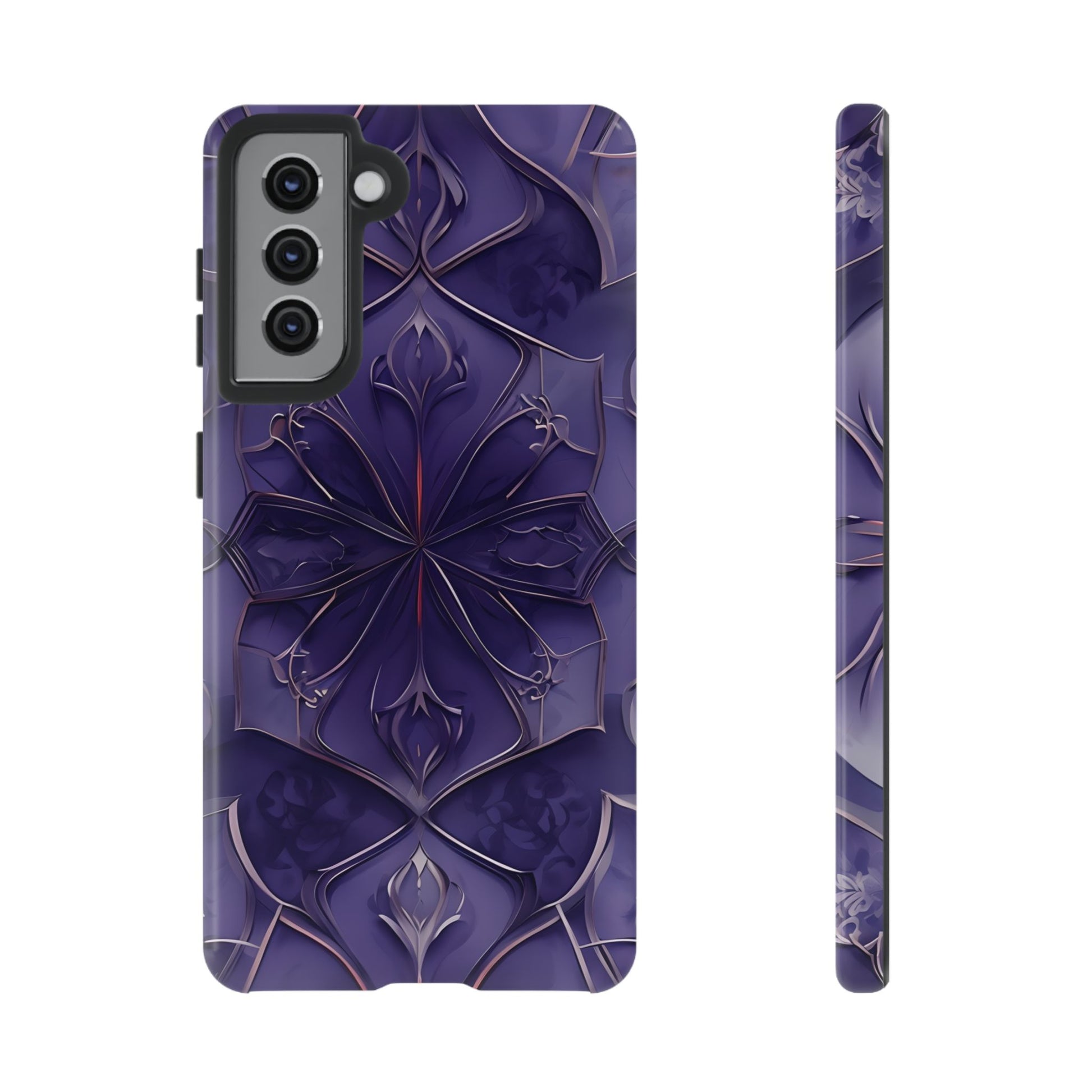 Violet Nebula - Kaleidoscope Collection Artistic Floral Burst - Samsung Galaxy S21 Tough Phone Case - Bold Purple Symmetrical Design