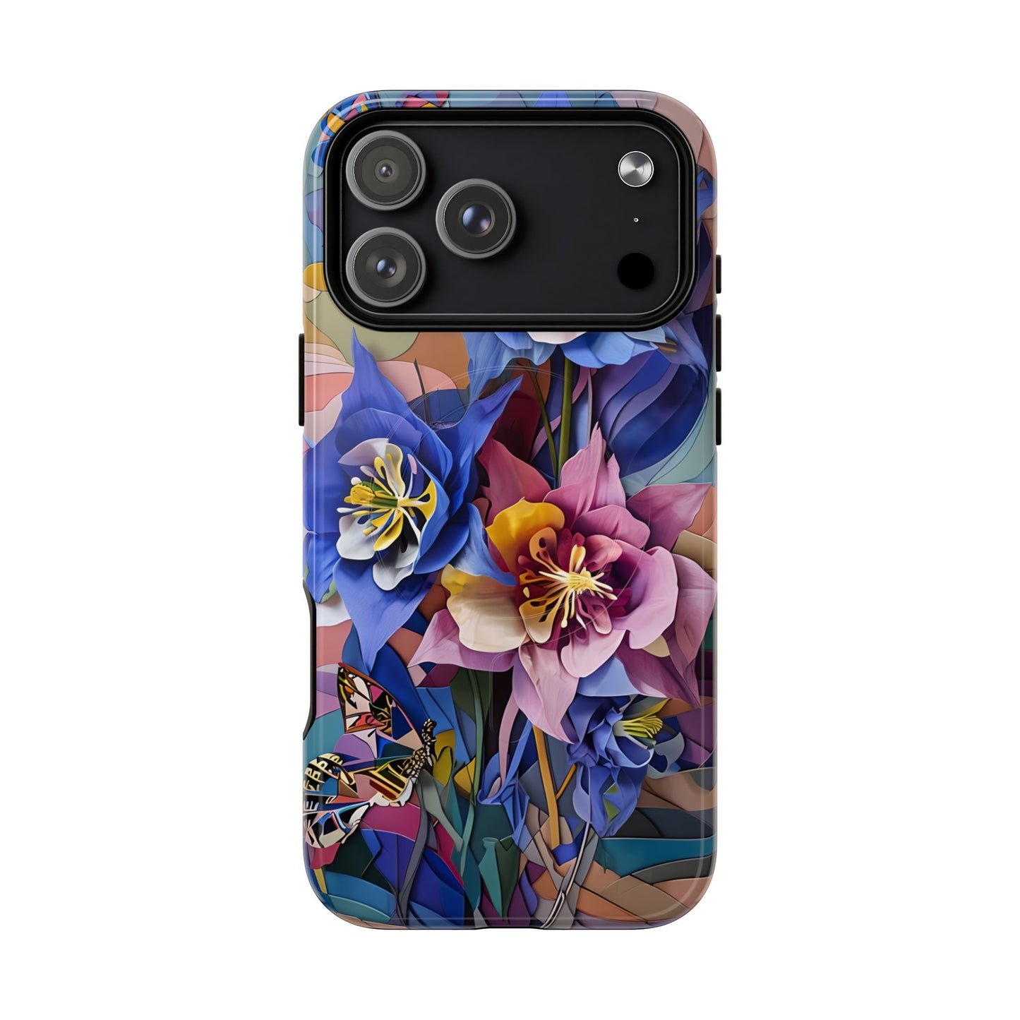 Blue Columbine Carnivale - Artistic Floral & Butterfly iPhone MagSafe Phone Case - Vibrant Botanical Design