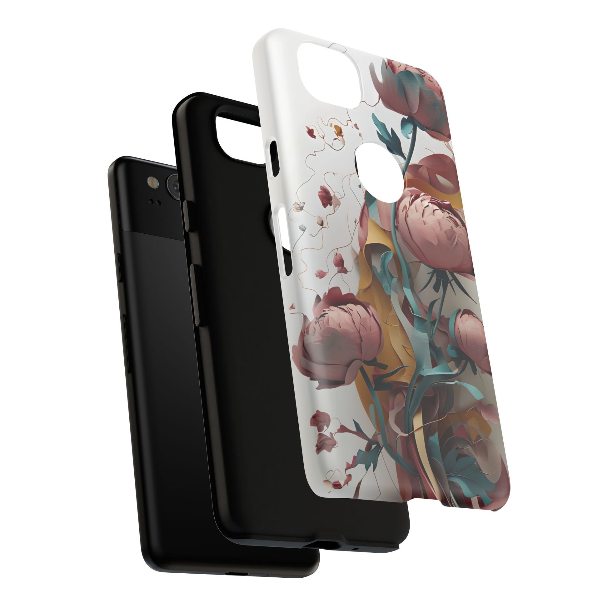 Blushing Peony Veil - Elegant Painterly Floral Google Pixel 2 Tough Phone Case - Soft Blush & Teal Peony Design