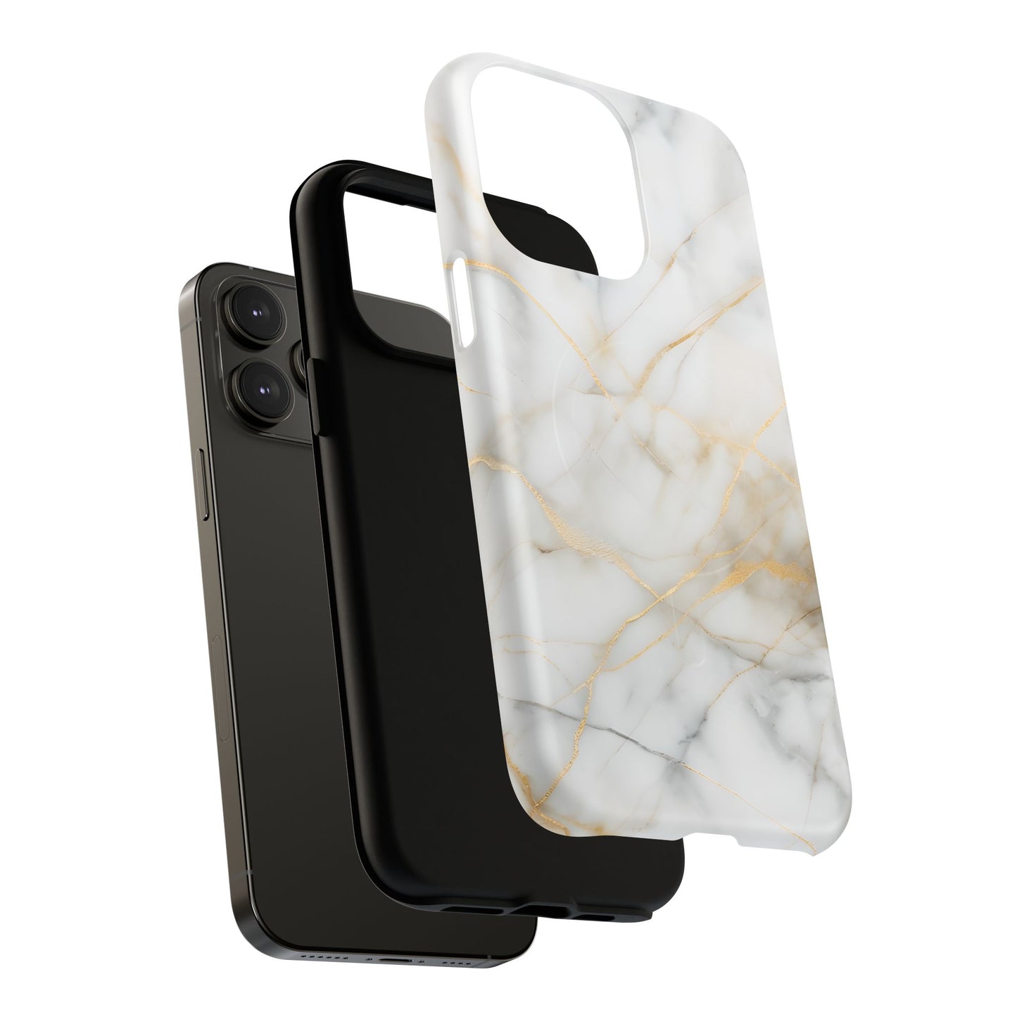 Golden Vein iPhone MagSafe Phone Case -White Neutral Marble Design
