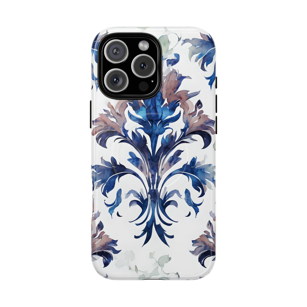 Delft Reverie - Elegant Blue & White iPhone 16 Pro Max MagSafe Phone Case - Dutch Delftware-Inspired Floral Design