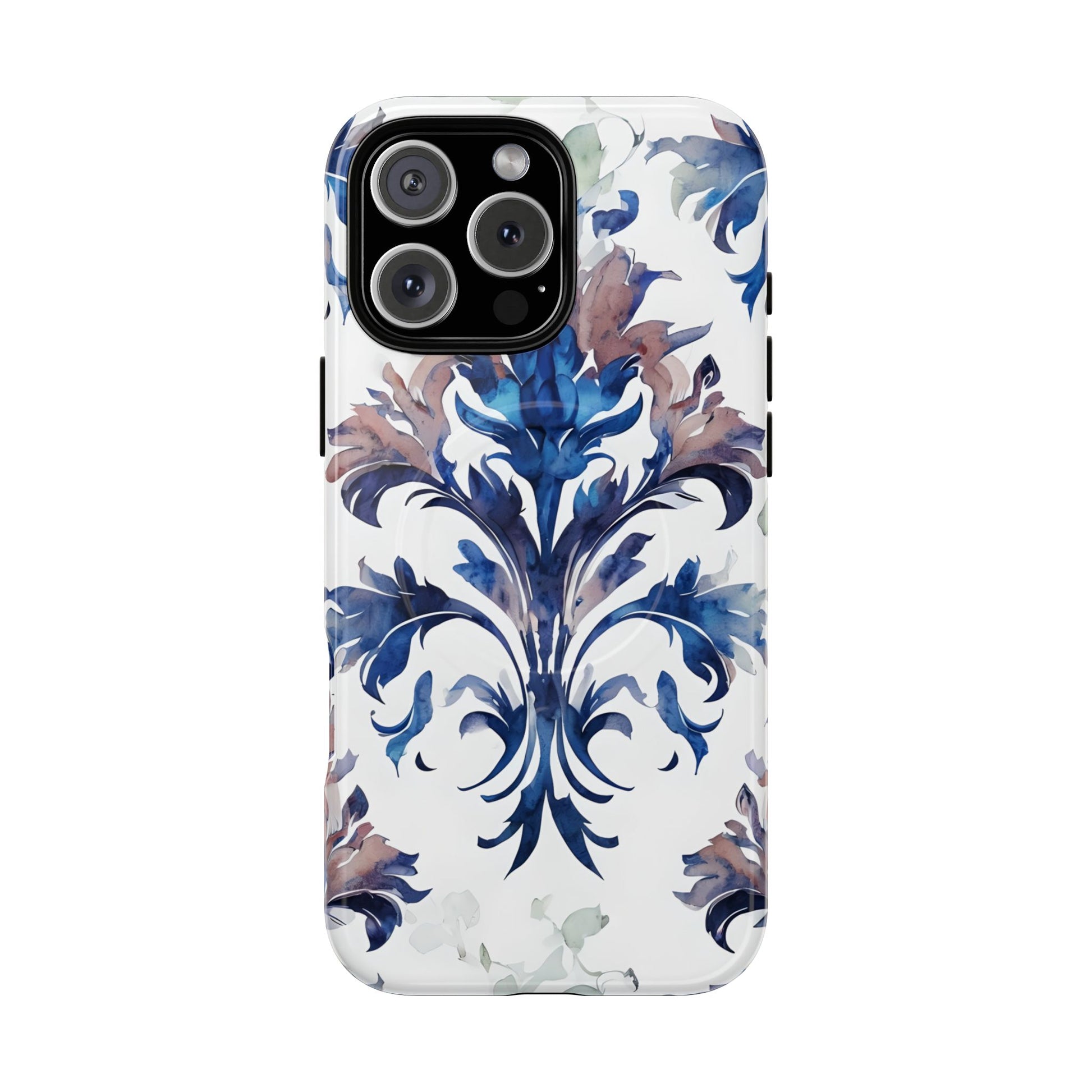 Delft Reverie - Elegant Blue & White iPhone 16 Pro Max MagSafe Phone Case - Dutch Delftware-Inspired Floral Design