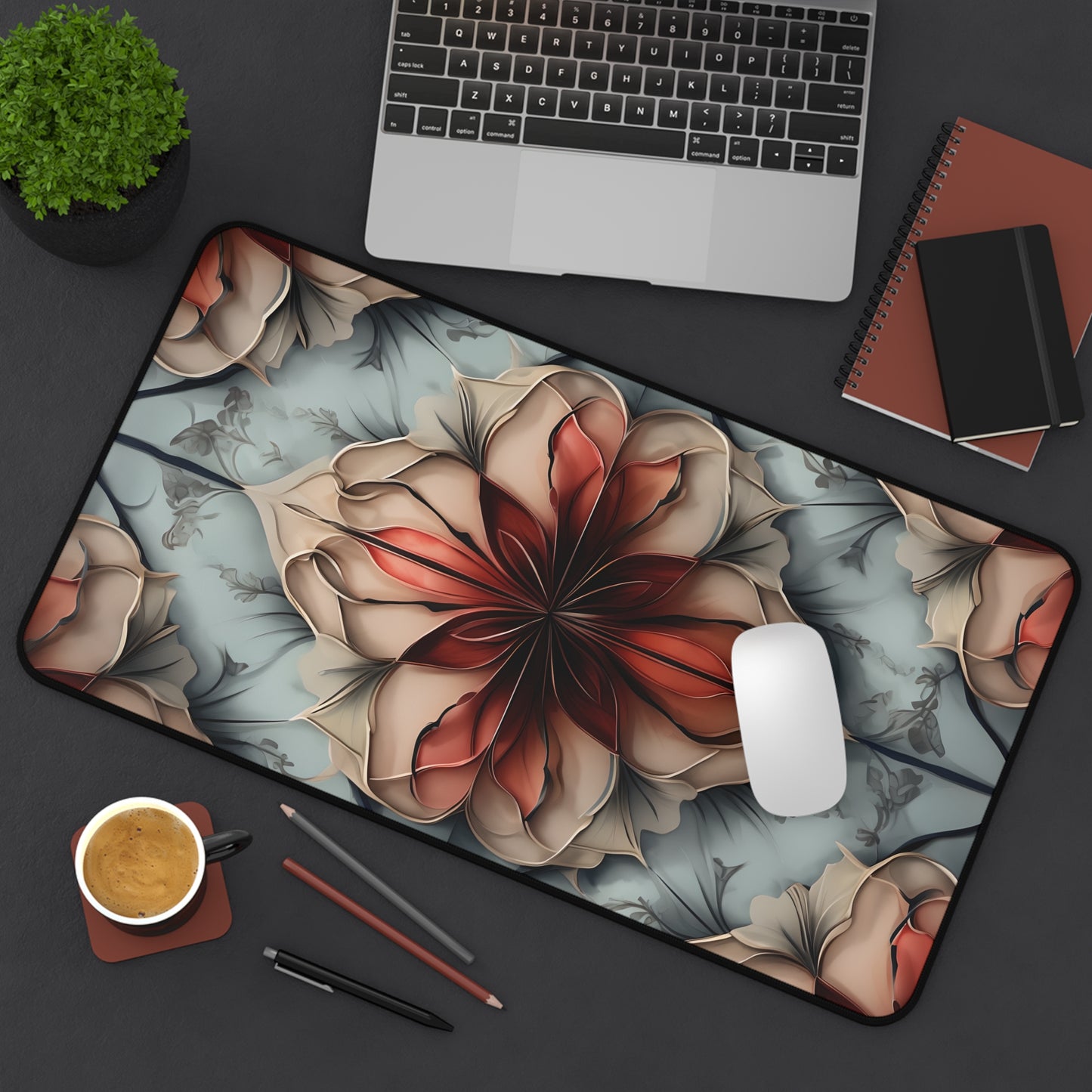 Ember Bloom Designer Desk Mat - Premium Office Desk Pad, 3 Sizes Available, Symmetrical Botanical Workspace Protection