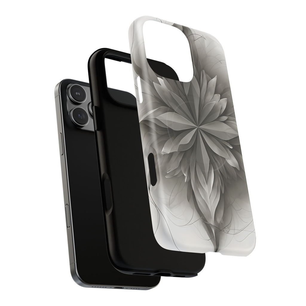 Silver Lotus - Elegant Monochrome Floral iPhone 16 Pro Max MagSafe Phone Case - Modern Lotus Design