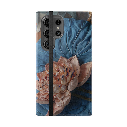 Peony Midnight Tapestry Samsung Galaxy wallet flip phone case showing floral peony design and folio cover