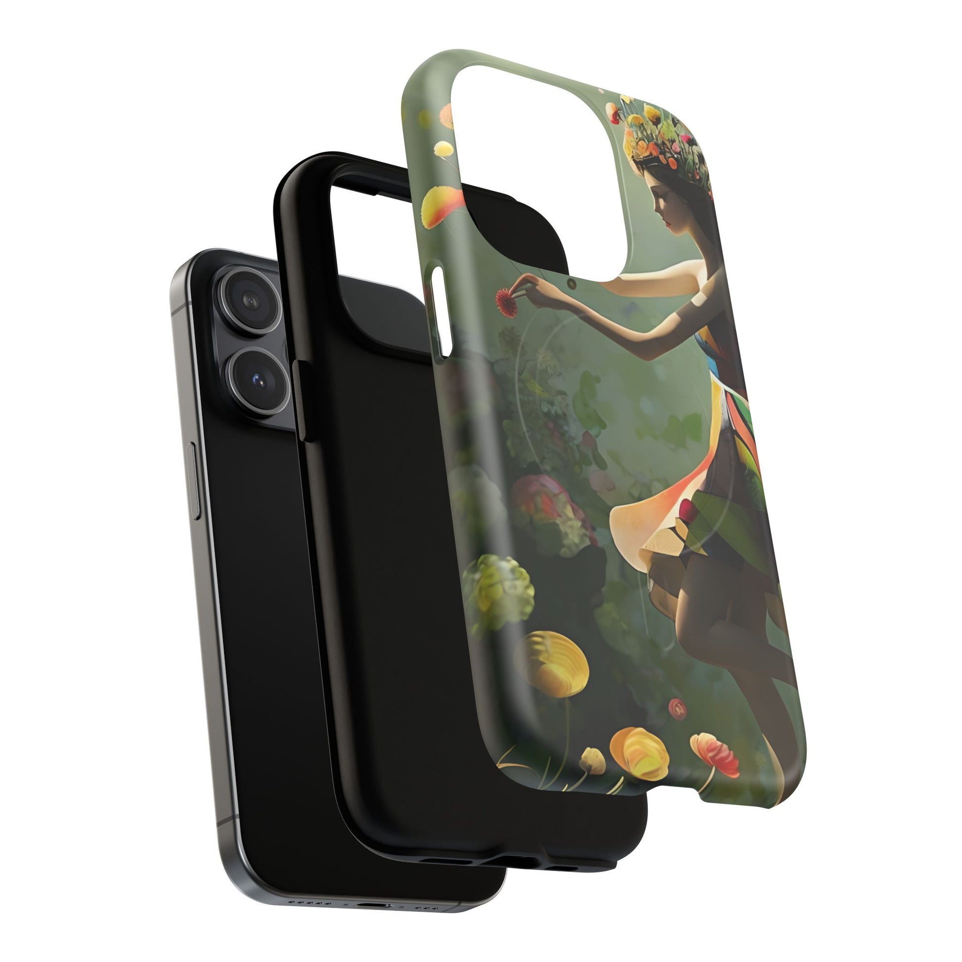 Dancing Wildflower Muse iPhone 15 Pro - Artistic Floral Fantasy Cover - MagSafe Compatible - Whimsical Nature-Inspired Protective Accessory