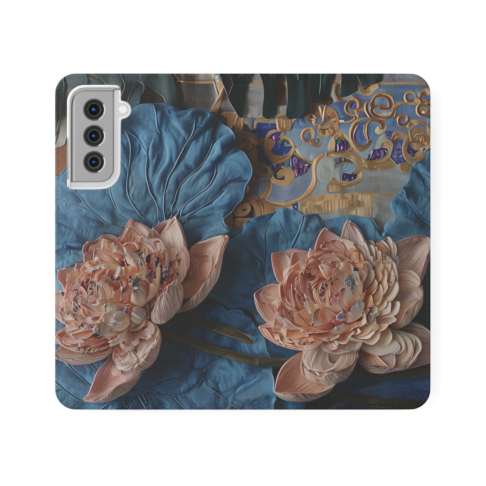 Peony Midnight Tapestry Wallet Phone Case - Flip Cover for Samsung Galaxy S21 - Floral and Tapestry Design