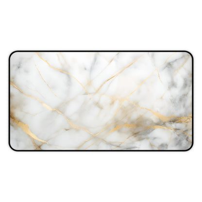 Golden Vein desk mat featuring white marble pattern with gold veining