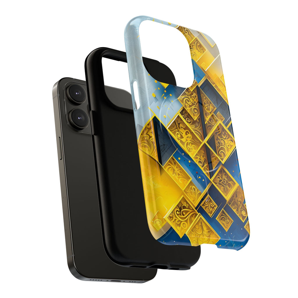 Golden Ascent Luxe Geometric iPhone 14 Pro - MagSafe Compatible - Elegant Abstract Gold Design