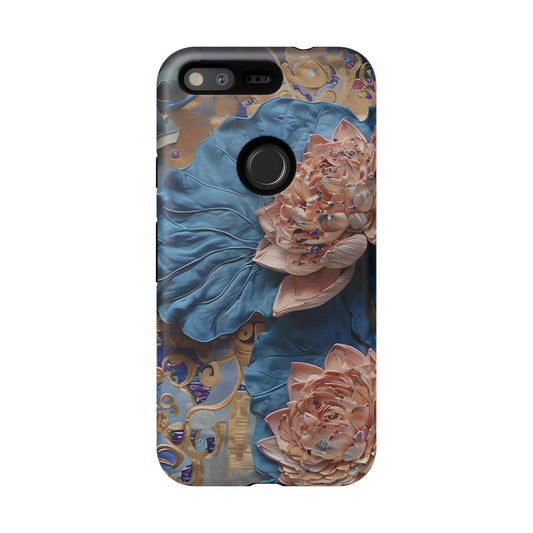 Peony Midnight Tapestry - Google Pixel Case- Elegant Blue & Blush Artful Phone Cover