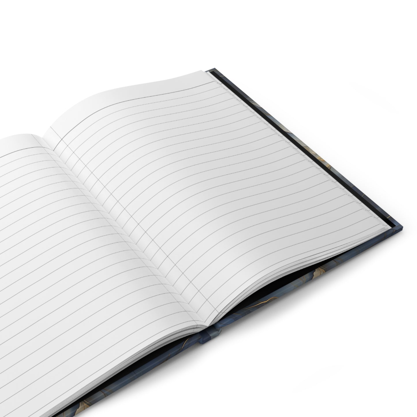 Open hardcover journal showing lined writing pages inside Luminous Petal notebook