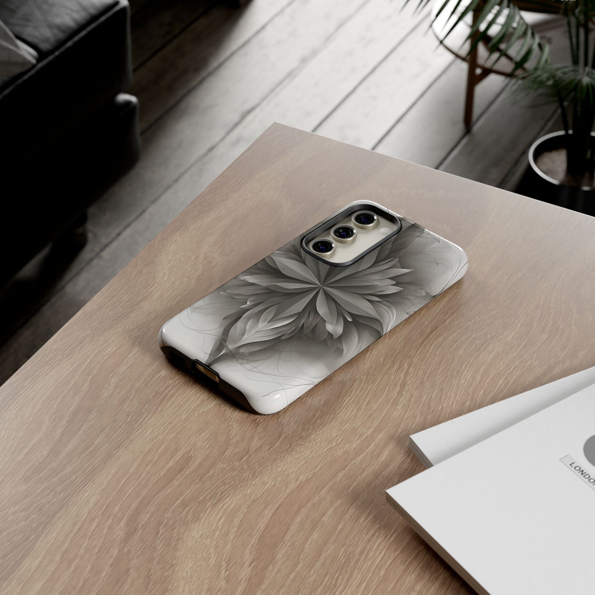 Silver Lotus - Elegant Monochrome Floral Samsung Galaxy S23 Tough Phone Case - Modern Lotus Design