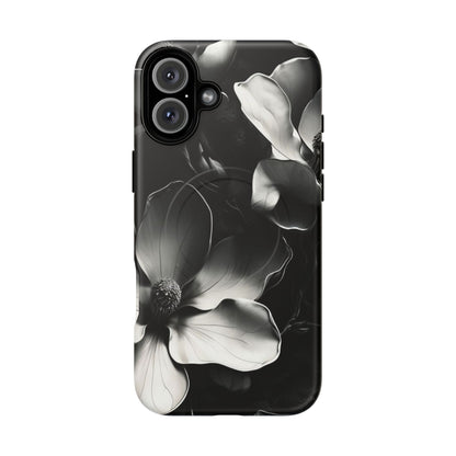 Monochrome Magnolia - Elegant Black & White Floral iPhone MagSafe Phone Case - Artistic Magnolia Design