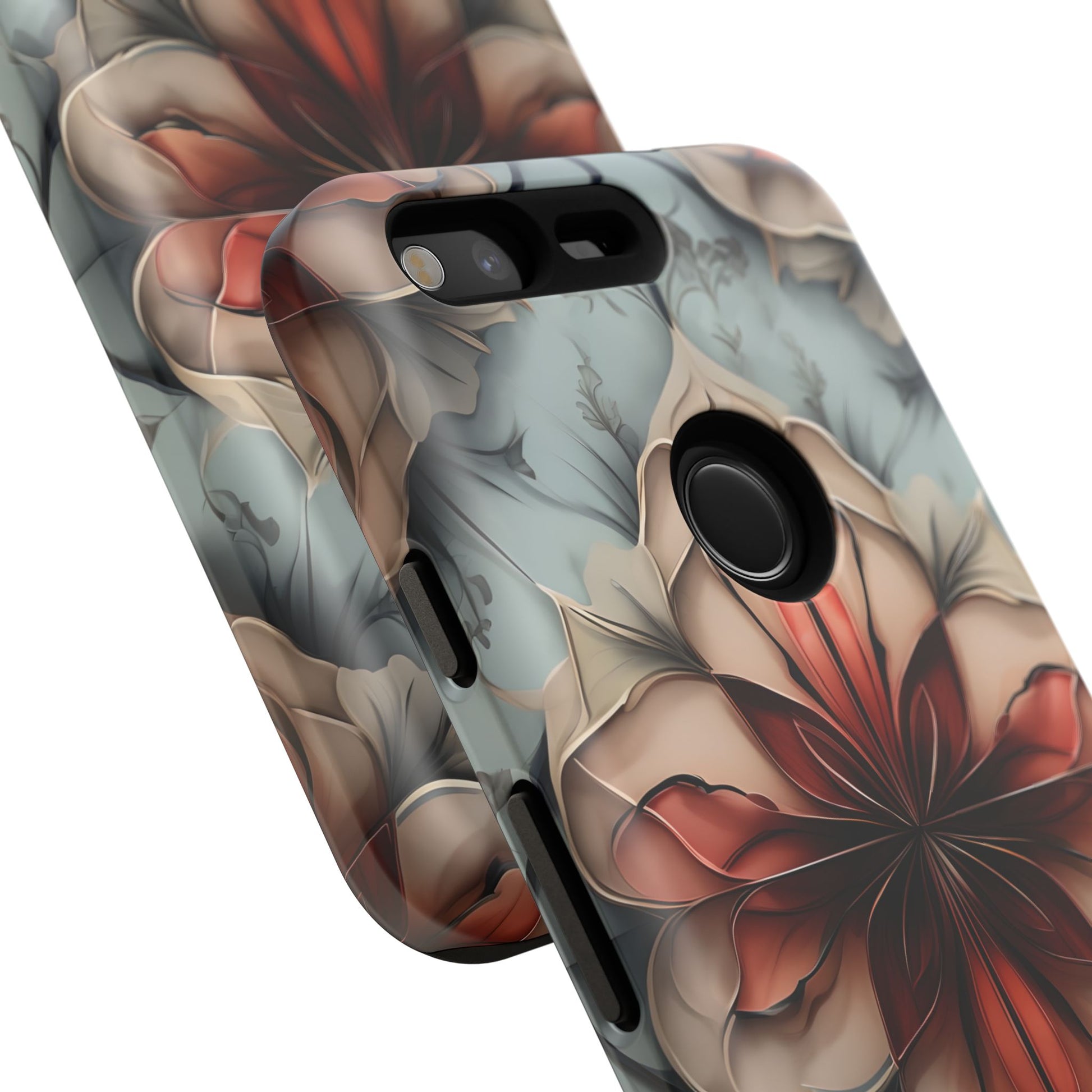 Ember Bloom - Kaleidoscope Collection Artistic Floral - Google Pixel Tough Phone Case - Fiery Symmetrical Design