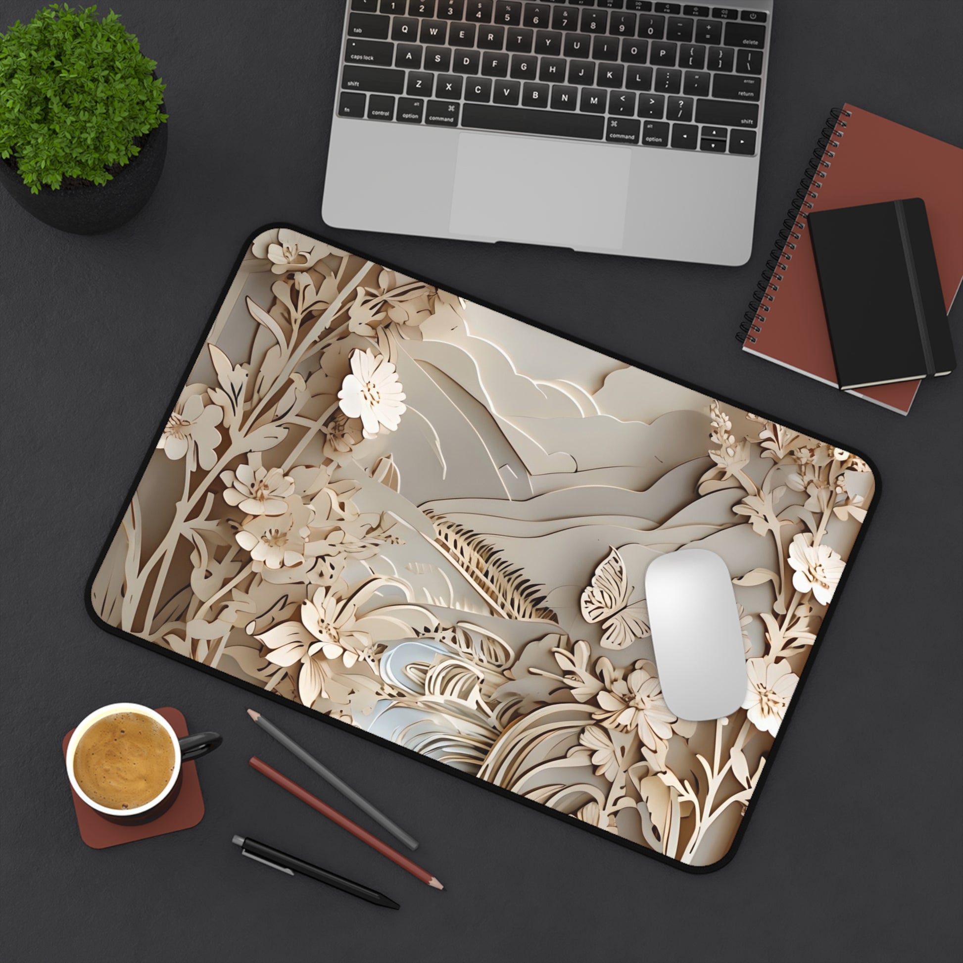 Moonlit Garden Desk Mat - Premium Office Desk Pad, 3 Sizes Available, Textured Illusion on a Smooth Surface
