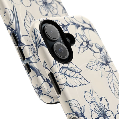 Blossom Sketch - Artistic Blue Floral - iPhone MagSafe Phone Case - Botanical Design