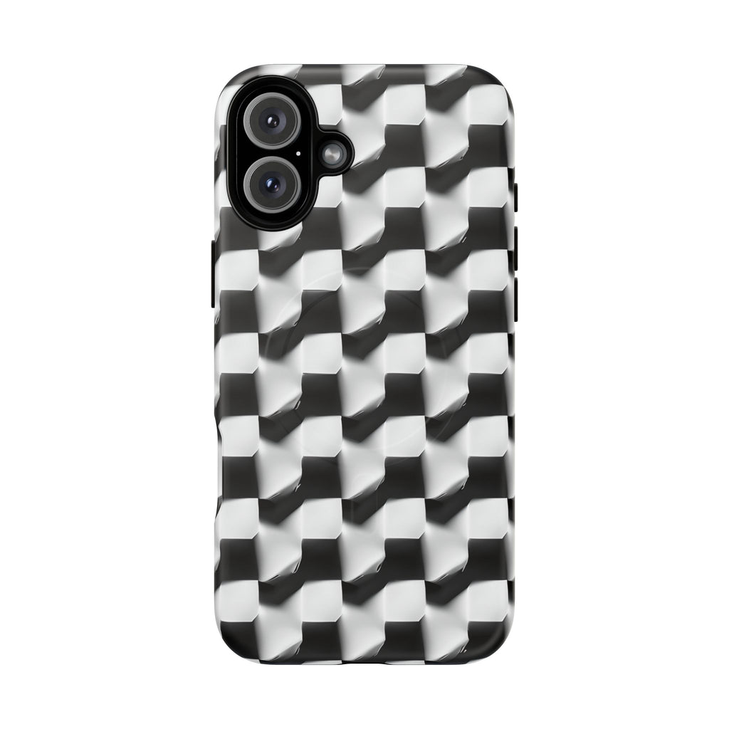 Monochrome Grid - iPhone 16 Plus MagSafe Phone Case - Bold, Modern Black & White Design