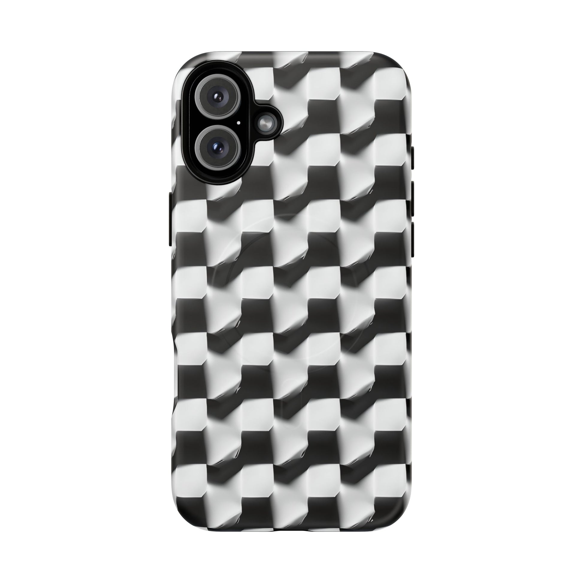Monochrome Grid - iPhone 16 Plus MagSafe Phone Case - Bold, Modern Black & White Design