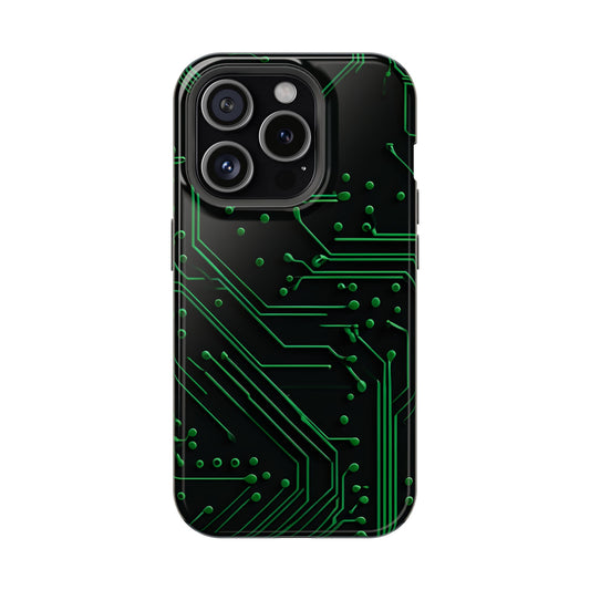 Green Circuit Grid iPhone MagSafe Case