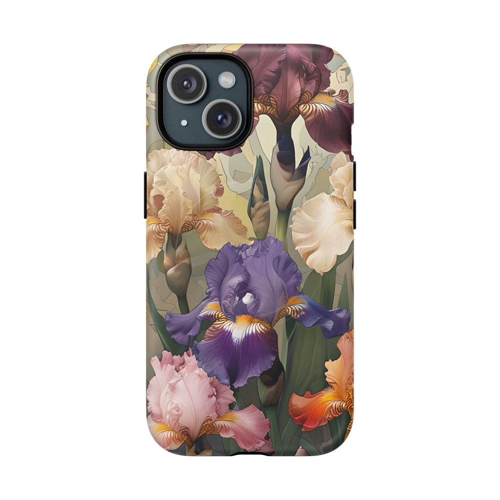Iris Reverie - Elegant Painterly - iPhone 15 - MagSafe Compatible - Artistic Purple & Cream Iris Design