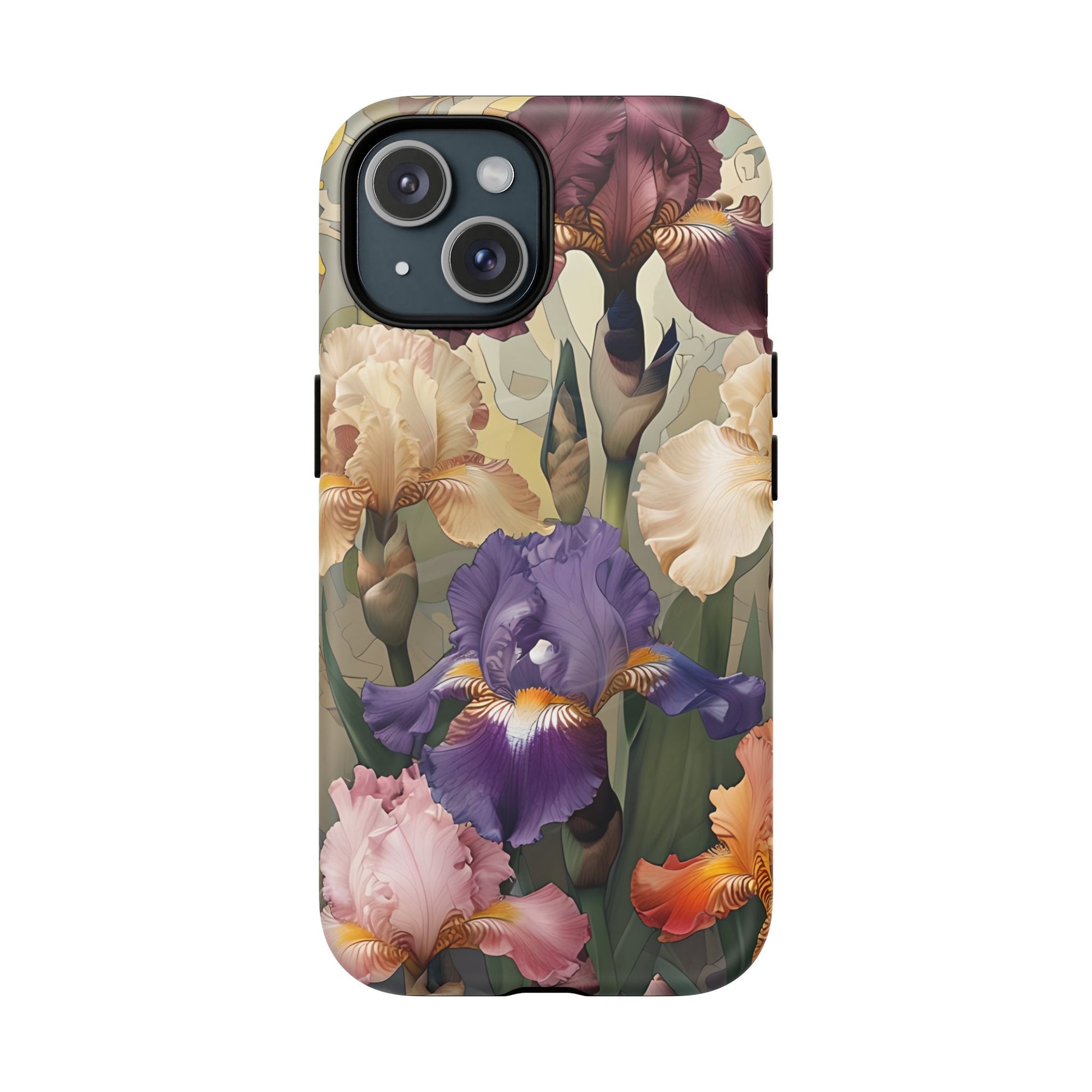 Iris Reverie - Elegant Painterly - iPhone 15 - MagSafe Compatible - Artistic Purple & Cream Iris Design