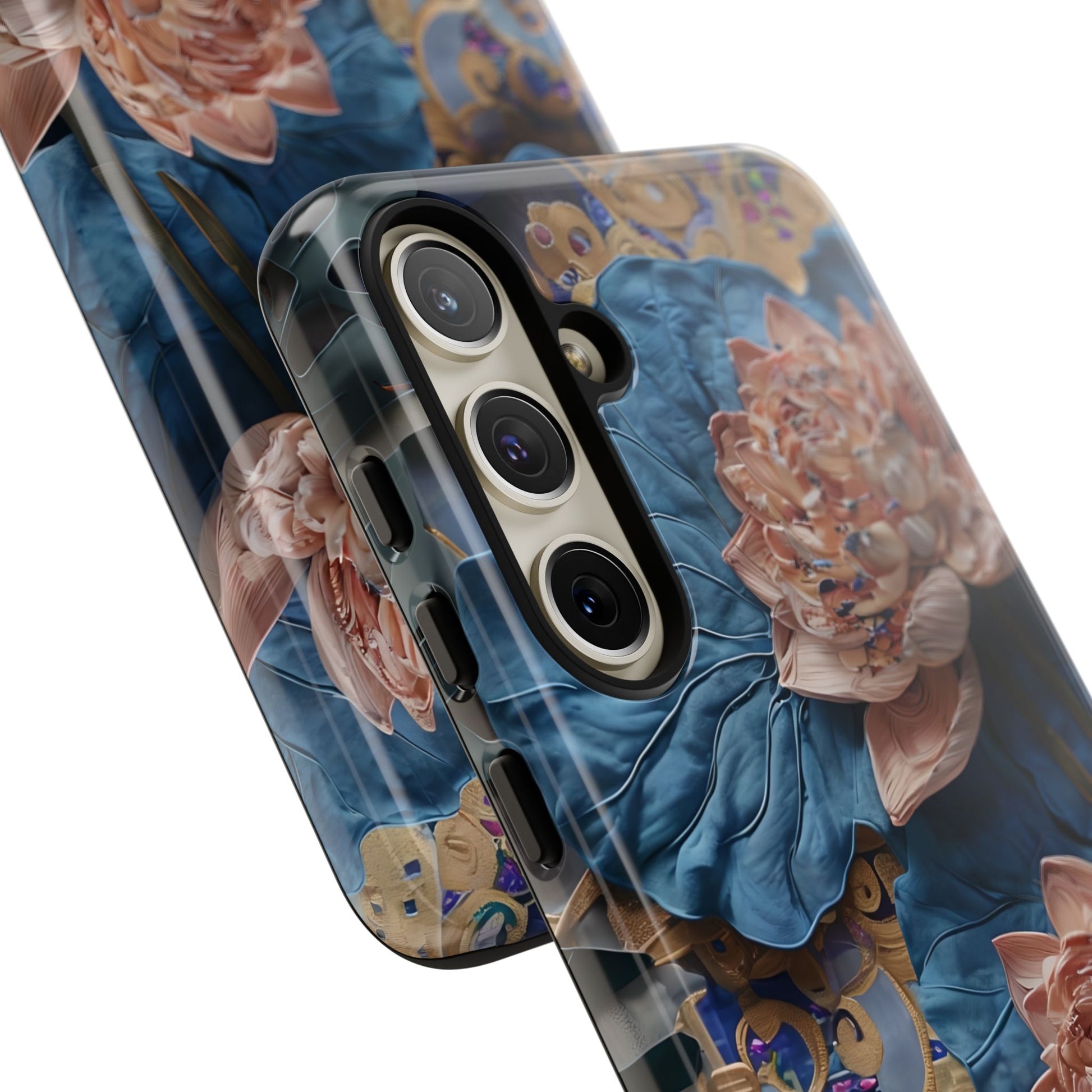 Peony Midnight Tapestry - Samsung Galaxy S24 Plus - Elegant Blue & Blush Artful Phone Cover
