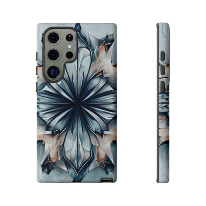 Indigo Mirage blue geometric floral wraparound Samsung Galaxy phone case front and side view
