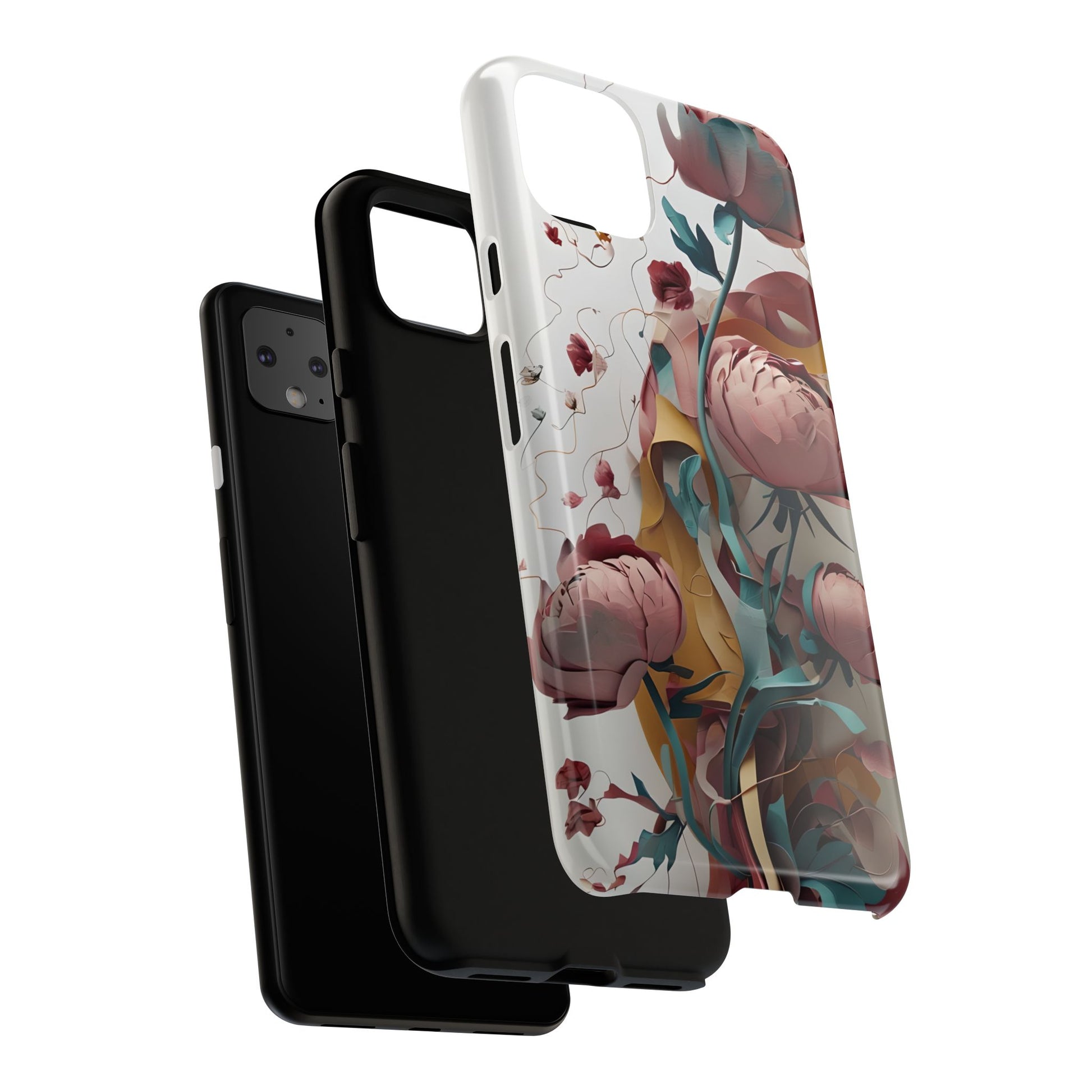 Blushing Peony Veil - Elegant Painterly Floral Google Pixel 4 XL Tough Phone Case - Soft Blush & Teal Peony Design