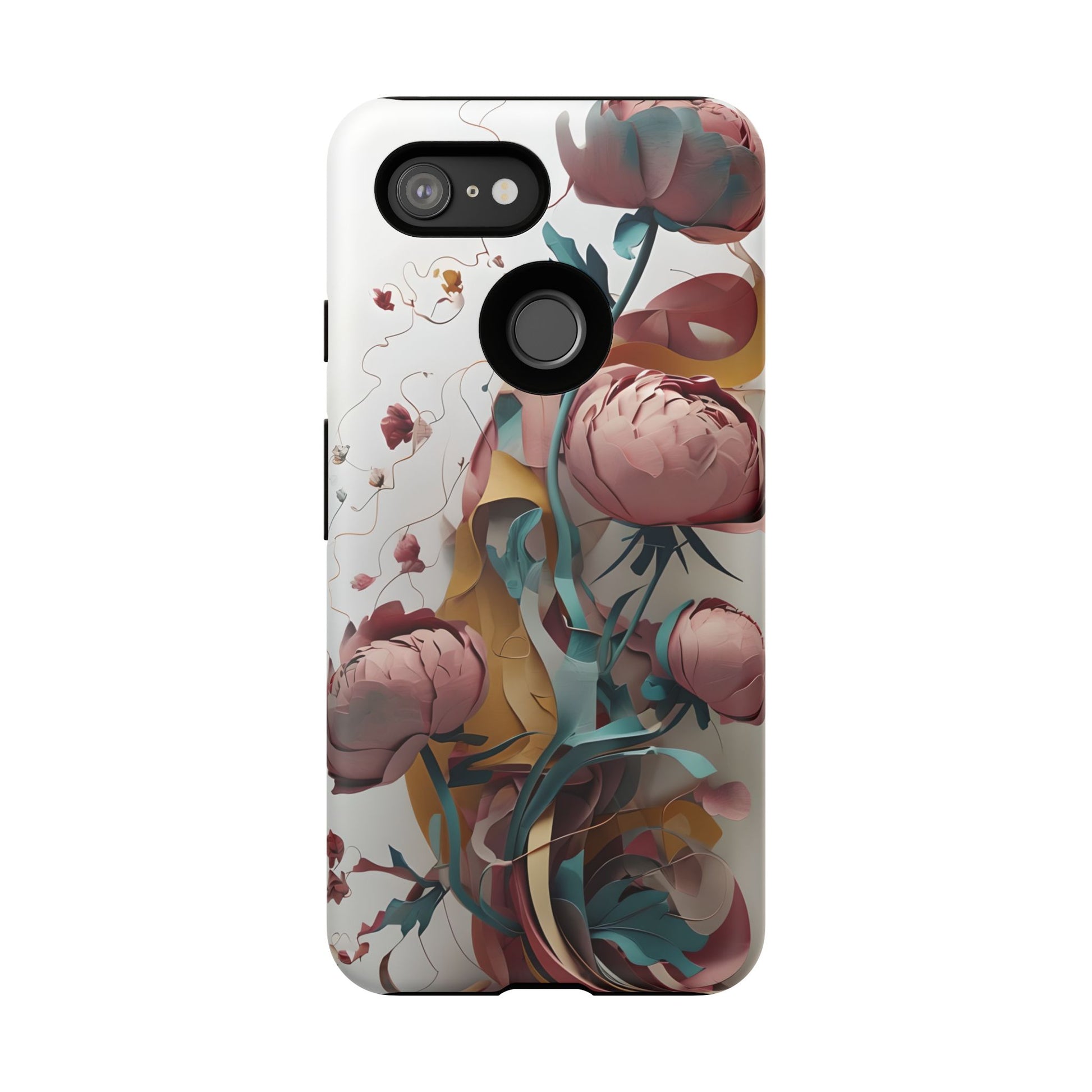 Blushing Peony Veil - Elegant Painterly Floral Google Pixel 3 Tough Phone Case - Soft Blush & Teal Peony Design