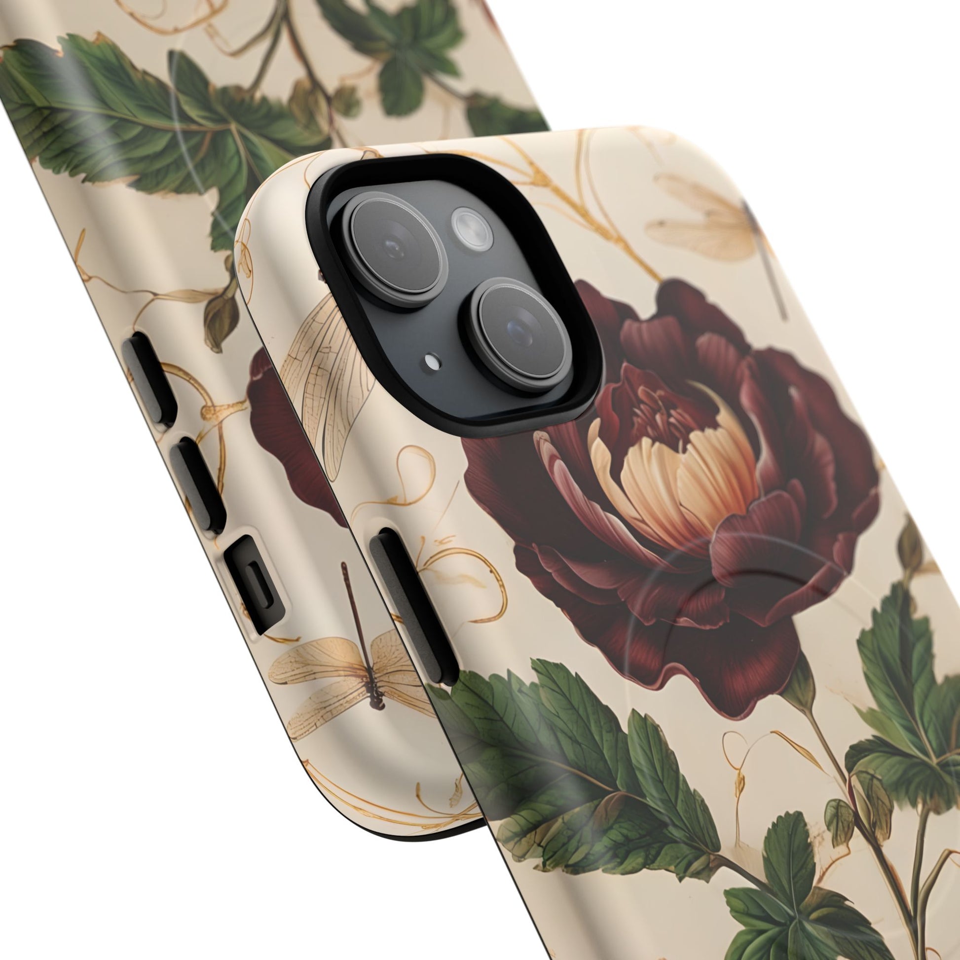 Vintage Burgundy Rose - Elegant Floral iPhone 15 Plus Phone Case - Classic Painterly Rose Design