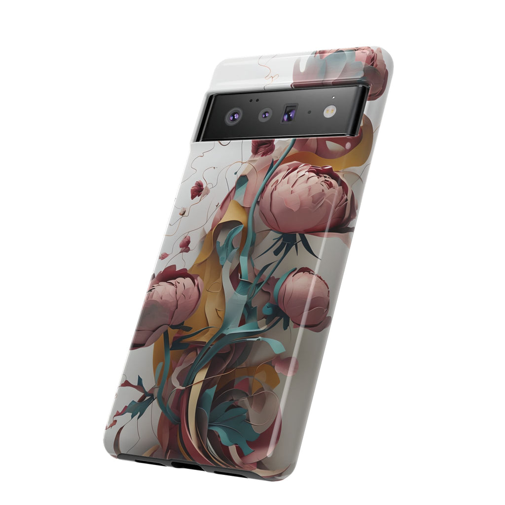 Blushing Peony Veil - Elegant Painterly Floral Google Pixel 6 Pro Tough Phone Case - Soft Blush & Teal Peony Design