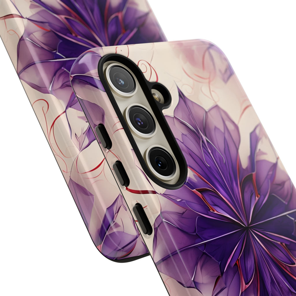 Violet Reverie - Kaleidoscope Collection Artistic Floral Burst - Samsung Galaxy S24 Plus Tough Phone Case - Bold Purple Symmetrical Design